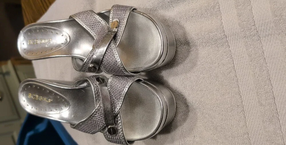 BCBGirls Metallic Silver Platform Wedge Sandals